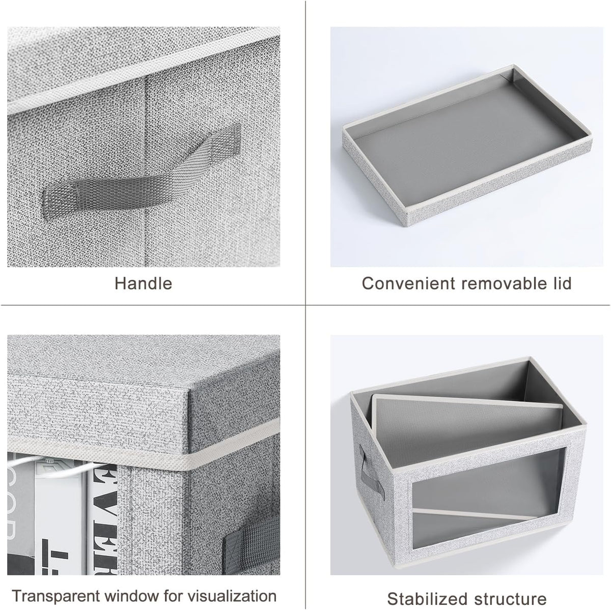 Large Storage Baskets Bins with Lids - Stackable Cube Bins for Closet, 3 Pack Windows Organizer Bins, Home Organizers and Storage for Clothes, CD, Towels, Light Grey - Field & Nook