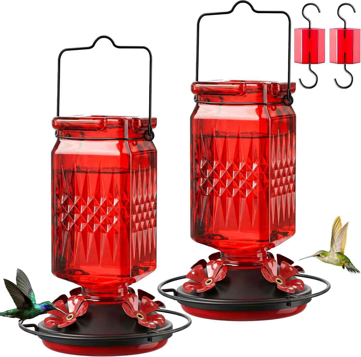 Tegarbed Glass Hummingbird Feeder 20oz – Bee Guard, Ant Moat, Leak-Proof (2 Pack)