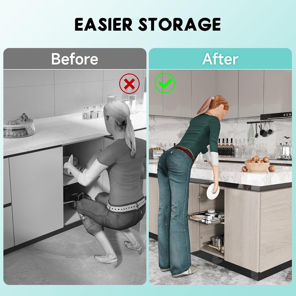2 Pack Expandable Pull Out Cabinet Organizer, 23.2-39.9" W