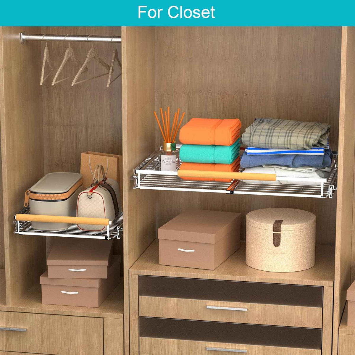 Pull Out Cabinet Drawer Shelf Organizer, 23.1~39.9" W x 22.5" D