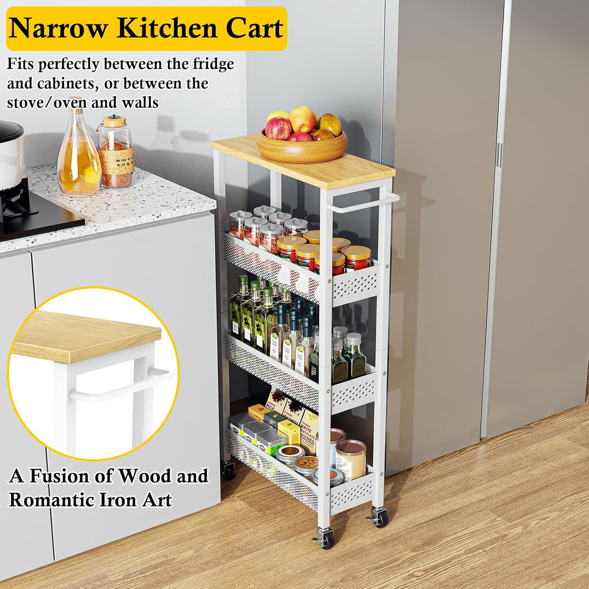 Slim Laundry Room Organization Cart with Upgraded Metal Hub Casters - Field & Nook