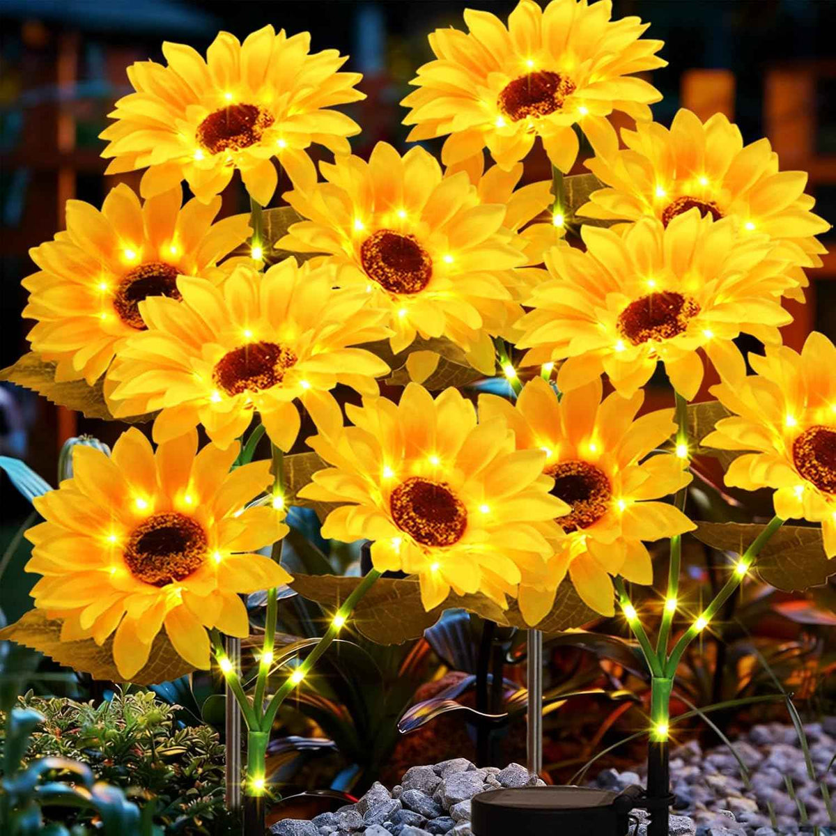 echosari 4 Pack Solar Lights Outdoor Waterproof, Sunflower Solar Stake Lights Auto ON/Off Solar Garden Decorative Lights for Lawn Pathway Landscape Birthday Gifts for Mom Women