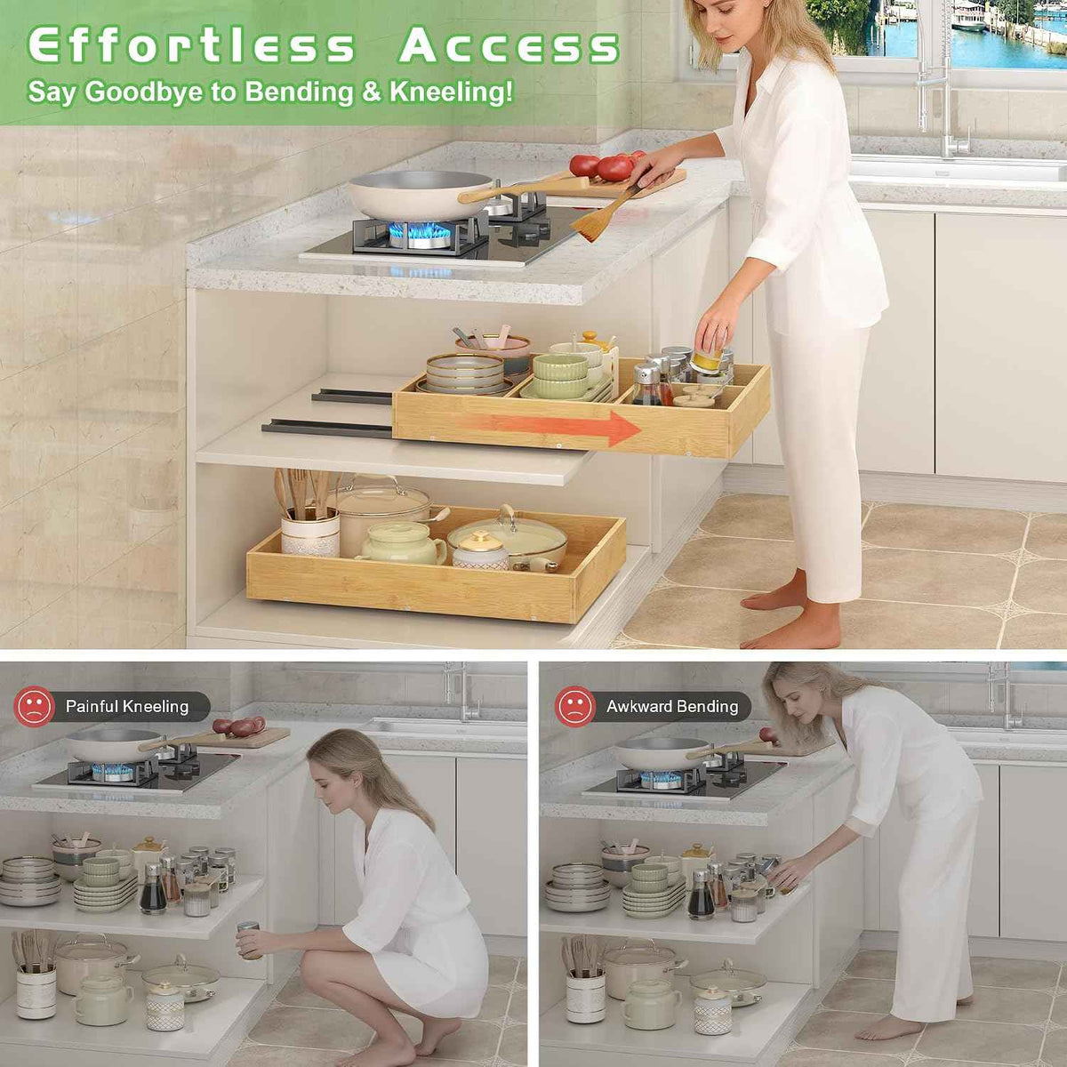 Bamboo Pull-Out Cabinet Organizer, 14" W x 21" D