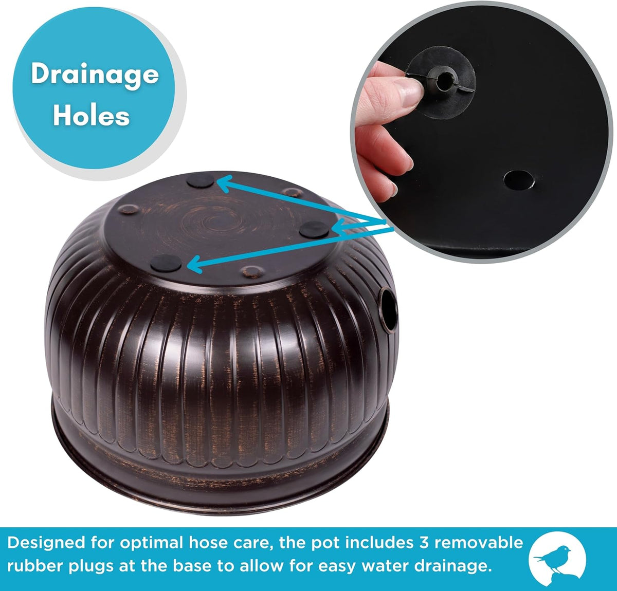 Decorative Metal Garden Hose Storage Pot – Holds Up to 100 ft