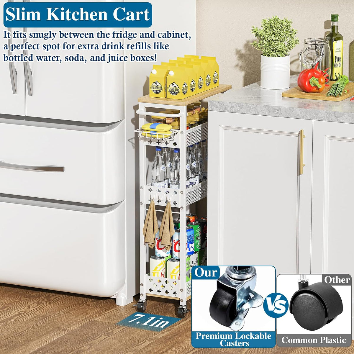 Slim 4-Tier Rolling Laundry Storage Cart - Field & Nook