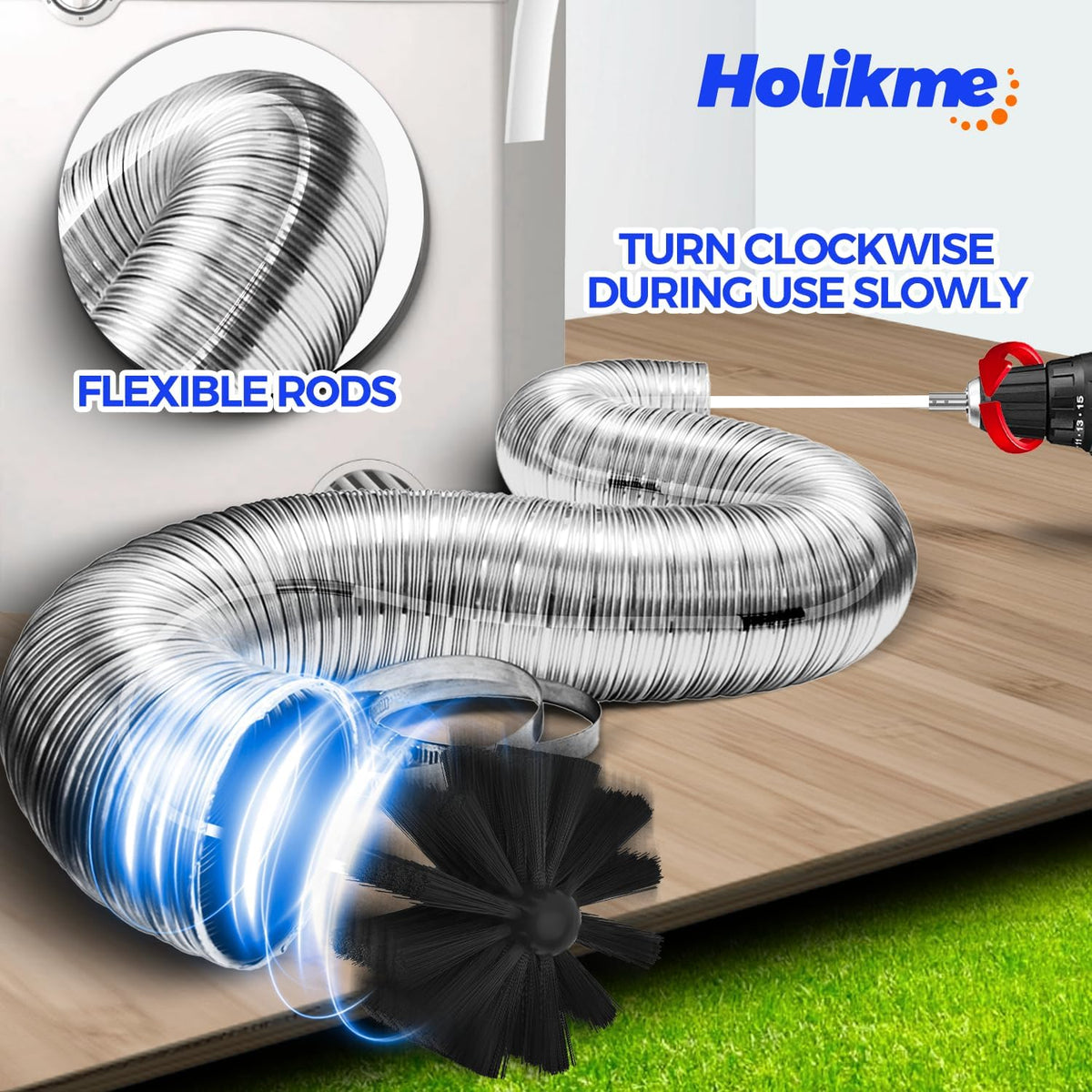 Dryer Vent Cleaning Kit – 30-Foot Flexible Brush with Drill Attachment