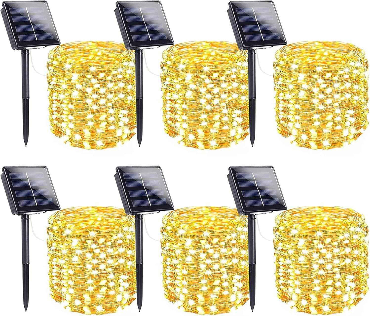 Extra-Long Solar String Lights for Outside, 6 Pack 600LED Solar Fairy Lights Outdoor Waterproof, Copper Wire with 8 Modes Solar Twinkle Lights for Tree Garden Party Patio Xmas Decor (Warm White)