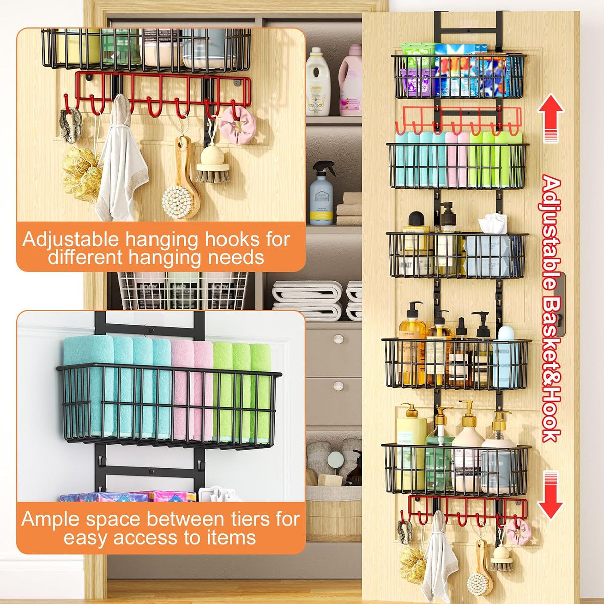 Adjustable Over the Door Organizer – Black - Field & Nook