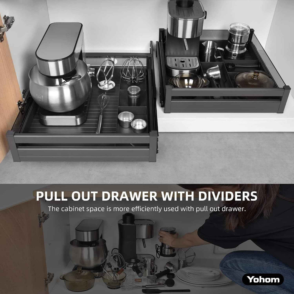 YOHOM Pull Out Cabinet Organizer, 20" W x 21" D