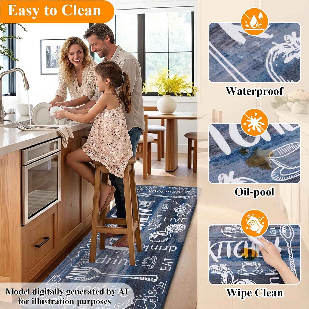 HEBE Anti Fatigue Kitchen Rugs Set of 2, Cushioned Kitchen Mats for Floor | Non Slip Farmhouse Kitchen Rug and Runner Set, Waterproof Comfort Kitchen Floor Mat Carpet for Sink, Standing Desk, Laundry