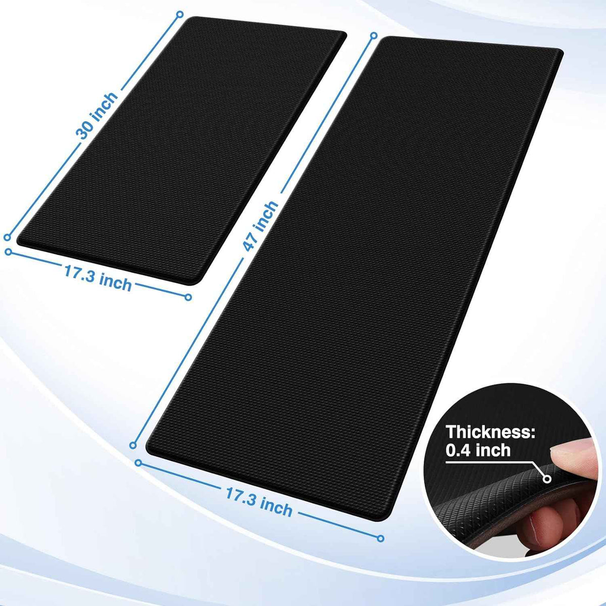 StepRite Kitchen Mats for Floor, 2-Piece Anti-Fatigue Kitchen Rugs, Black | 17.3" x 30" + 17.3" x 47", cushioned comfort, water-resistant, easy to clean, non-slip bottom, kitchen floor, standing desk
