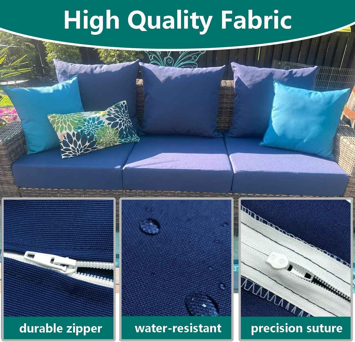 Outdoor Seat Cushion Cover Set of 4, 24 x 24 x 4 Inch, Navy | Patio Cushion Covers Replacement Waterproof Backrest and Deep Seat Cushion Covers Set for Patio Furniture