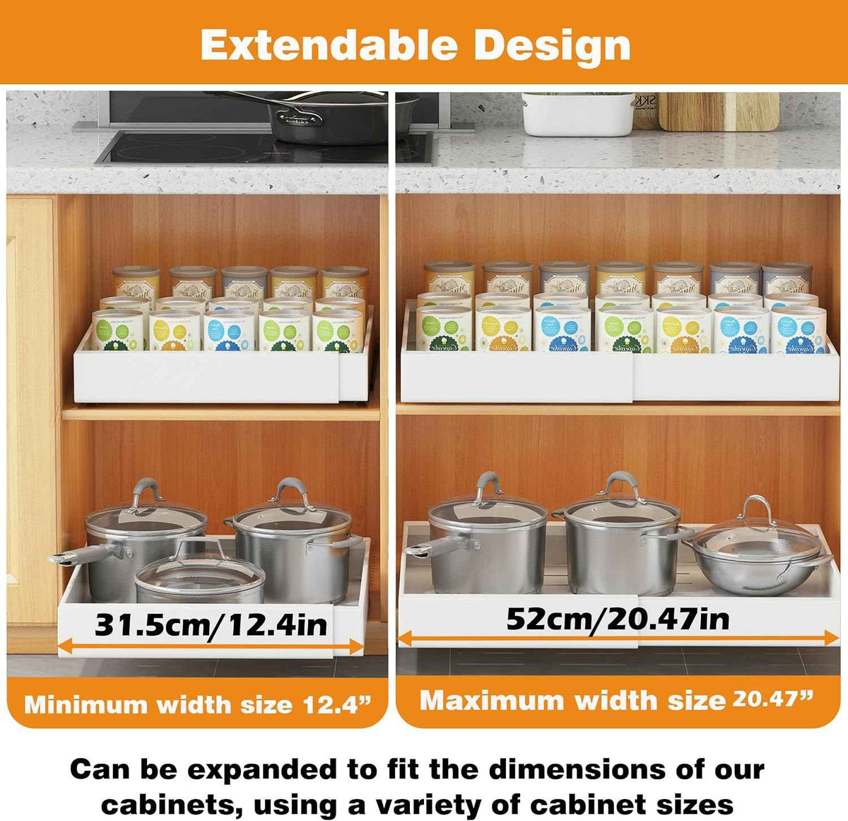 COVAODQ Pull-Out Cabinet Organizer, 12.4"-20.4" W