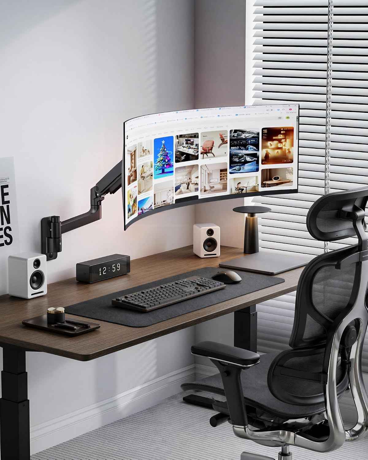 Single Wall Mount Monitor Arm for 17-49" Ultrawide Screens | Heavy Duty Wall Mount Stand Holds up to 44 LBS