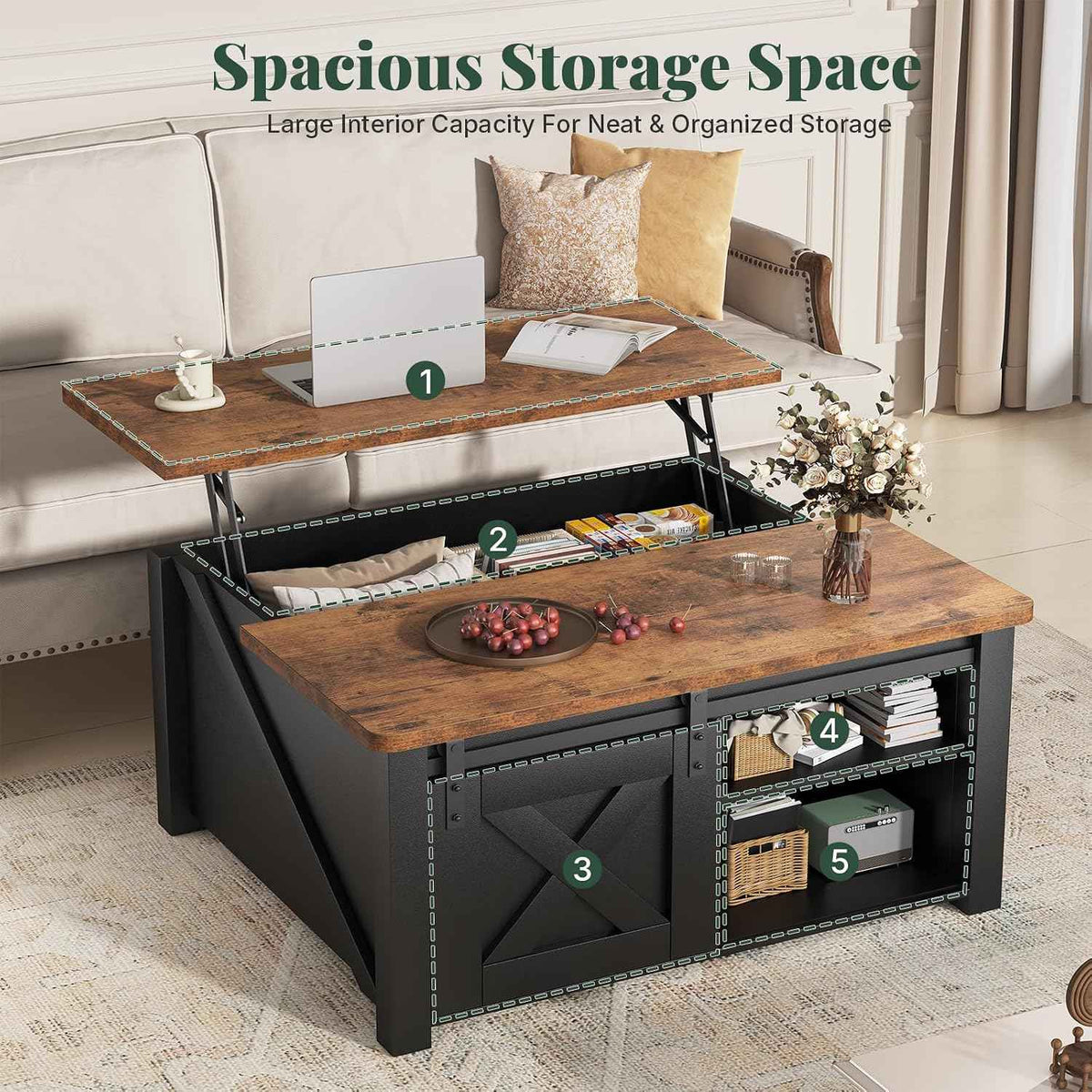 31.5'' Square Lift Top Coffee Table, Black