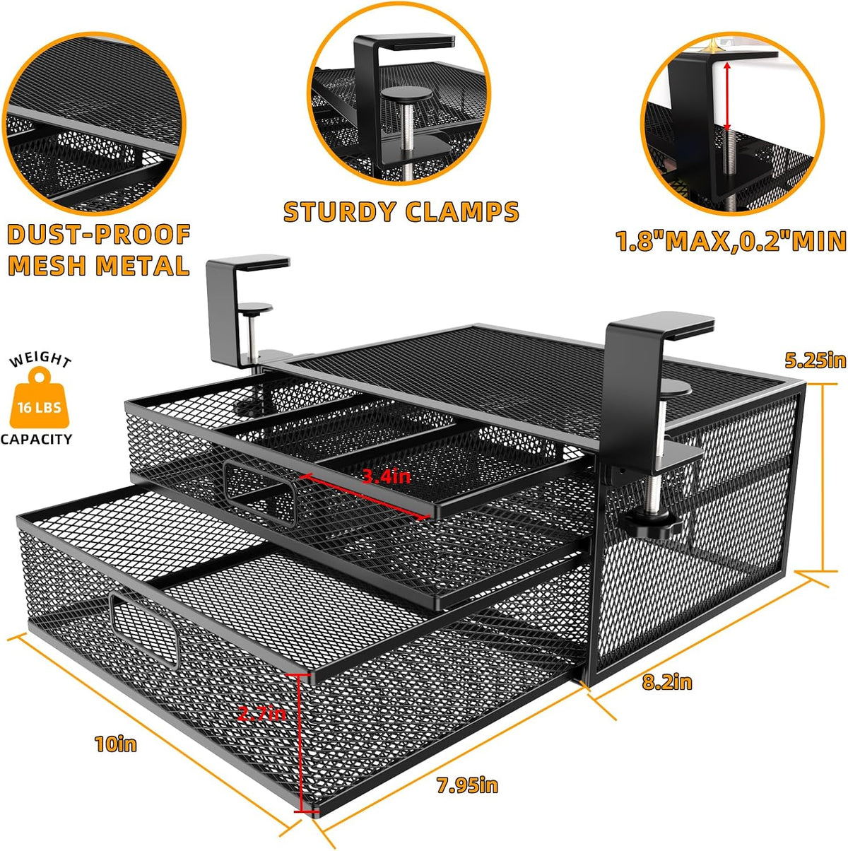 Under Desk Drawer Organizer No Drilling Under Desk Storage Drawer Organizer Metal Under Desk Drawer Suitable for Home and Office(13 Inch) - Field & Nook