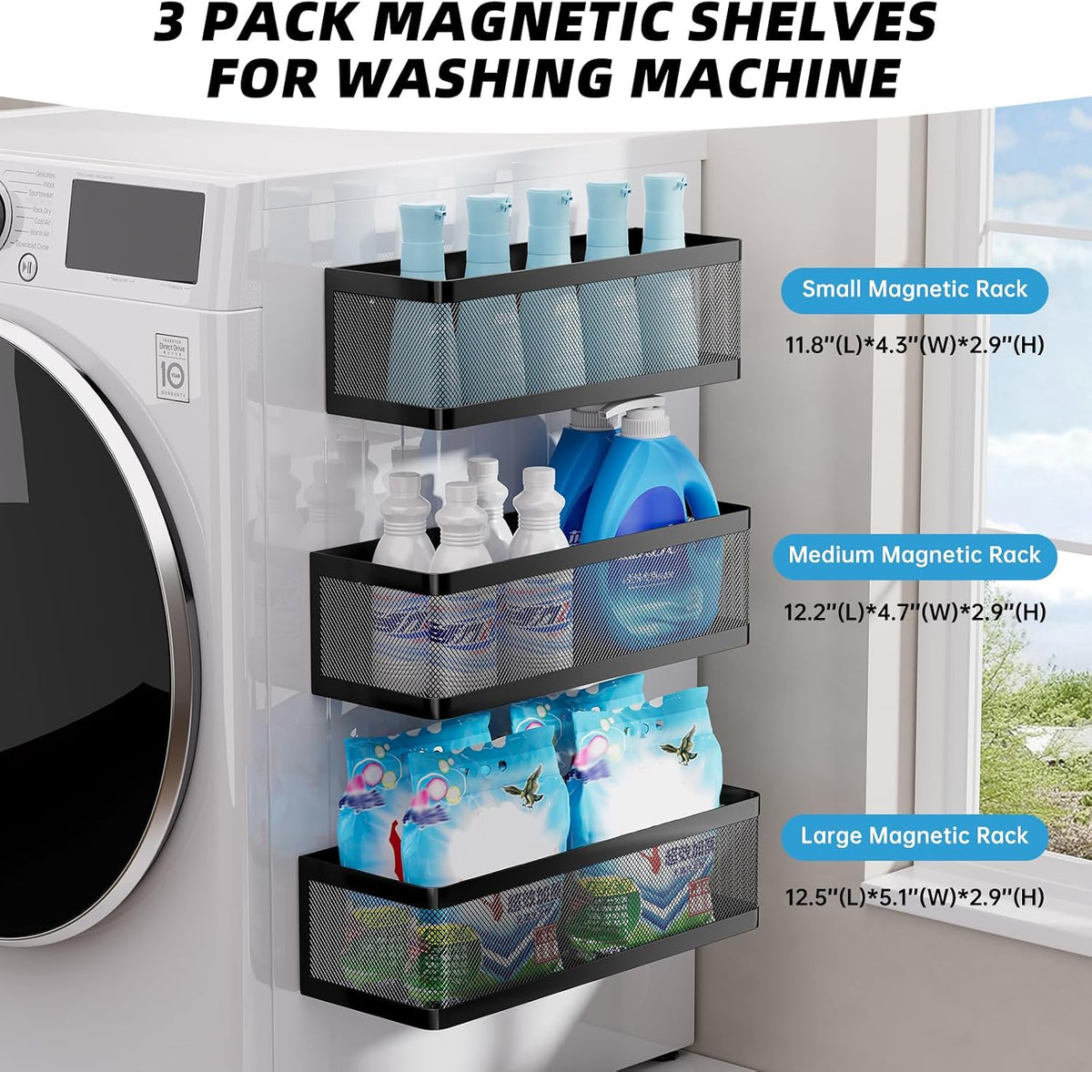 3-Piece Magnetic Laundry Storage Shelf Set - Field & Nook