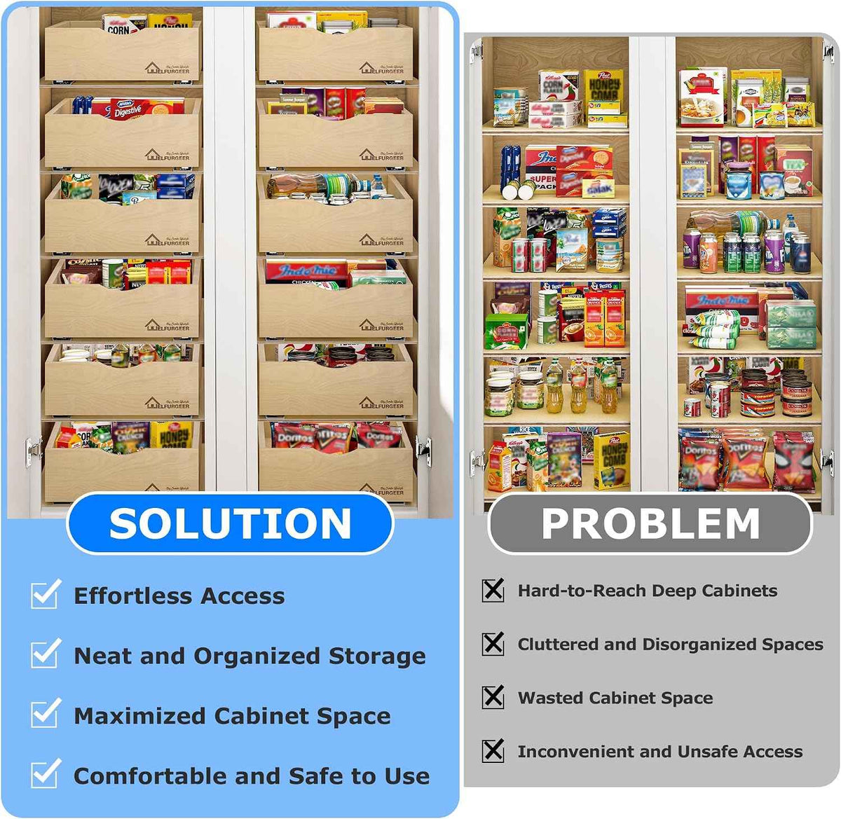WelFurGeer Soft Close Pull-Out Cabinet Organizer, 23" W x 21" D