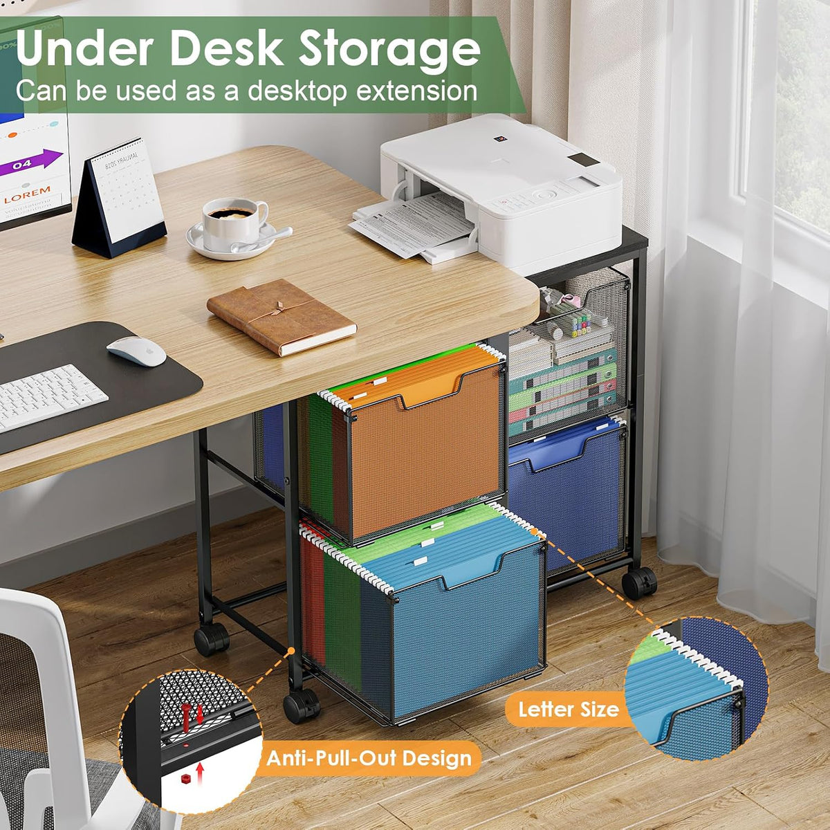 Sbanmao 4 Drawer Lateral File Cabinet, Mobile Filing Cabinet, Printer Stand with Wheels Under Desk Storage Office Storage Cabinet Fits Letter Size for Home Office, Black - Field & Nook