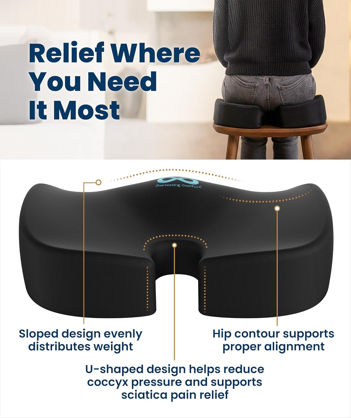 Extra-Large Memory Foam Seat Cushion for Office and Car - Field & Nook