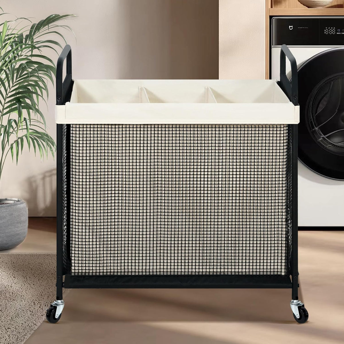 120L 3-Section Rolling Laundry Sorter with Washable Bags - Field & Nook