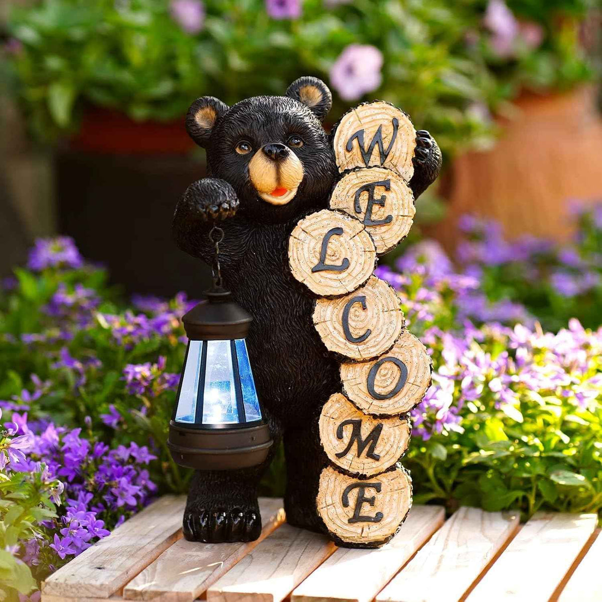 Solar Bear for Garden Decor: Weatherproof Resin Statues