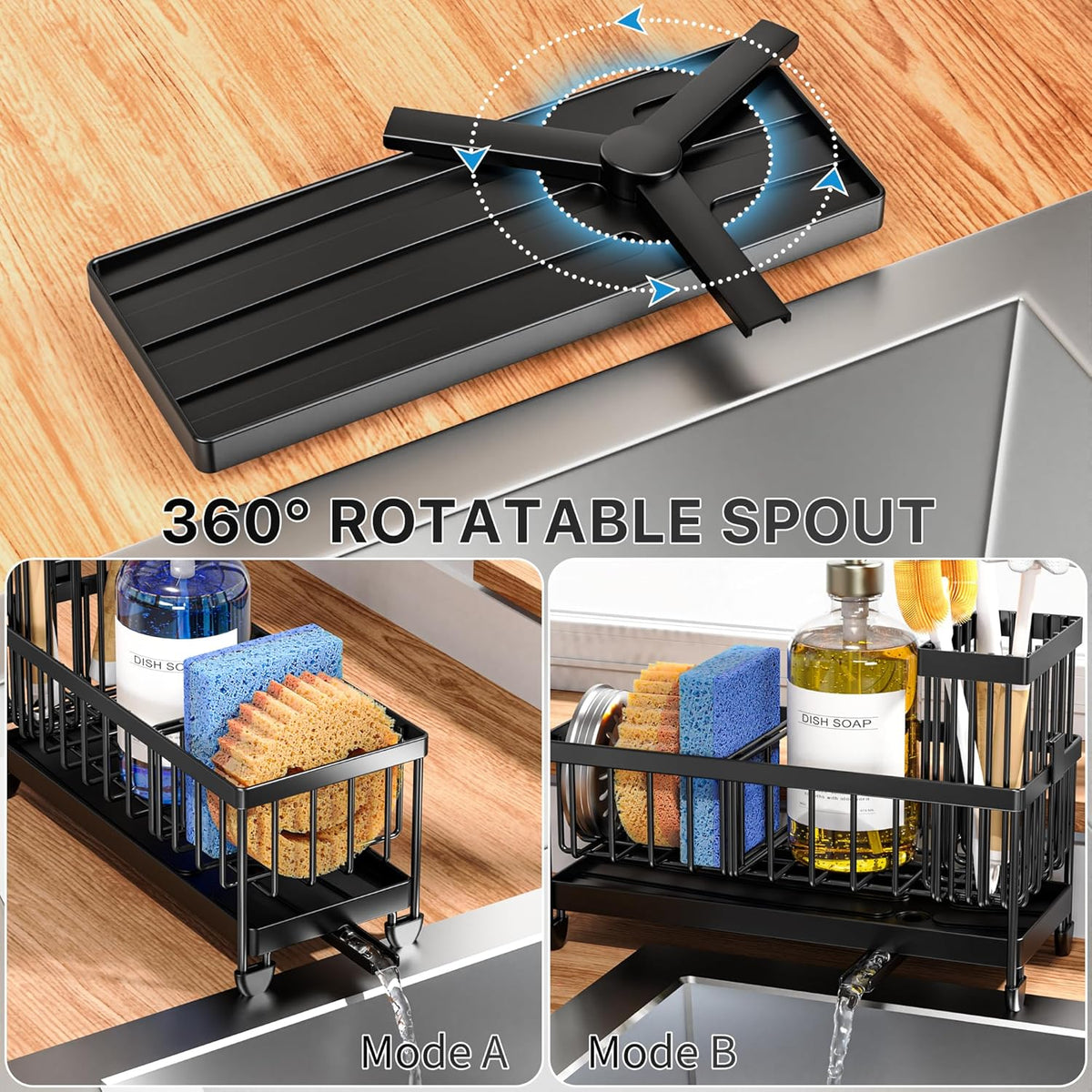 Stainless Steel Sink Caddy with Brush Holder – 9.25 in
