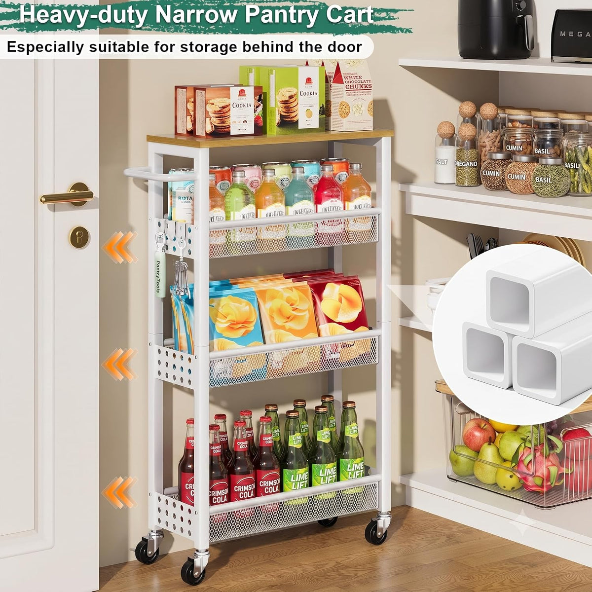 Utility Slim Rolling Cart with Table Top – Small Detergent Organizer Cabinet - Field & Nook