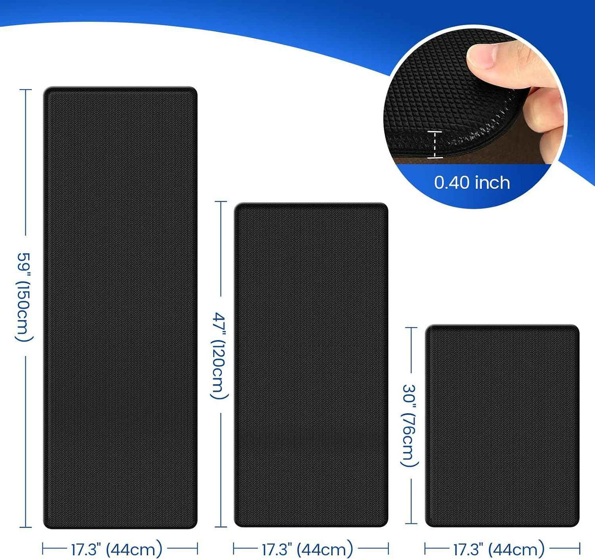 KitchenClouds Kitchen Mats for Floor,3PCS Cushioned Soft Kitchen Rugs | Non Slip Anti Fatigue Mats for Floor,Waterproof Kitchen Sink Mat,Cushioned Standing and Comfort Mats for Office,Black