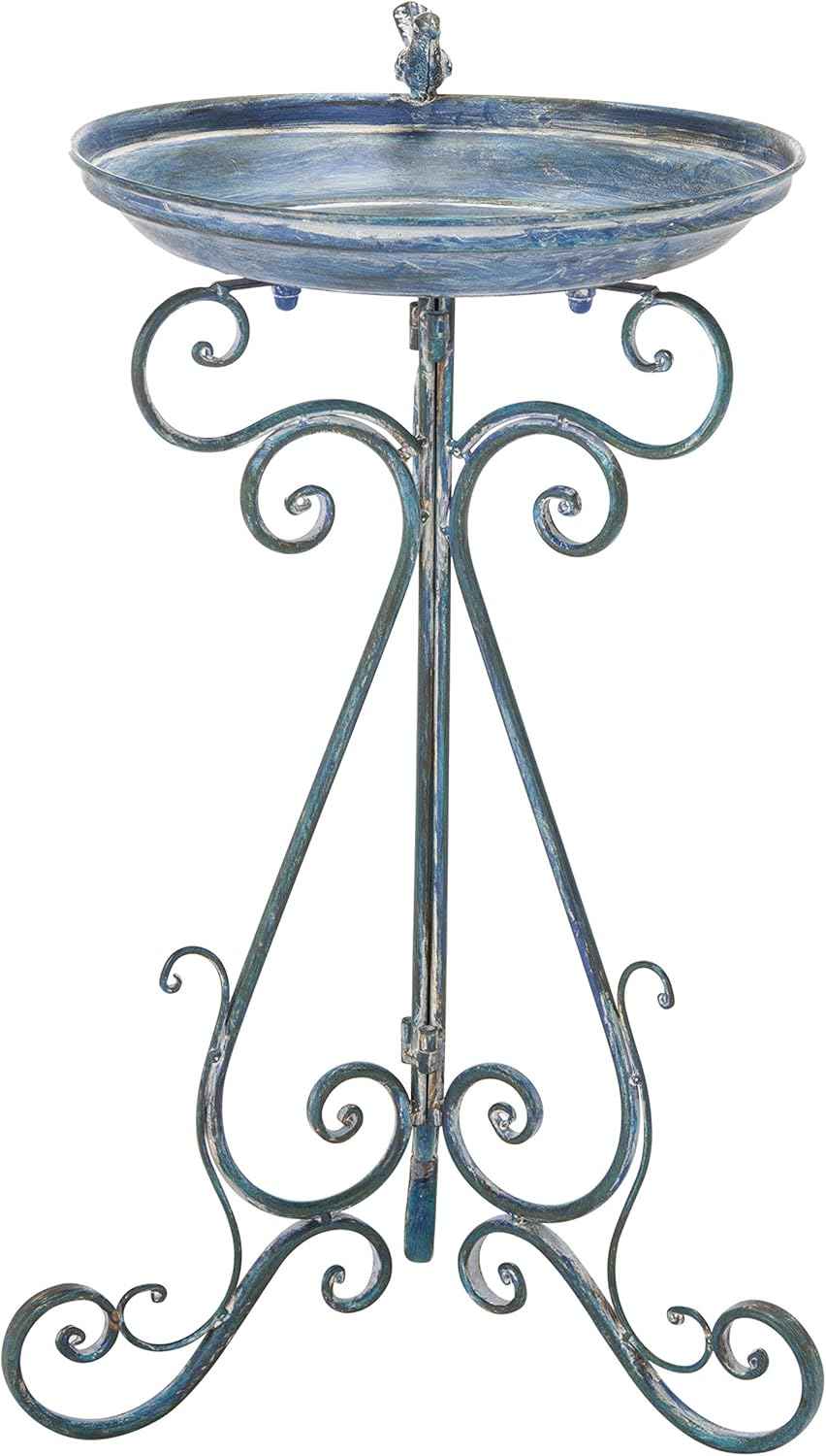 SAFAVIEH Outdoor Collection Ashlan Antique Blue Victorian Scroll Iron Garden Patio Backyard Charming Bird Bath