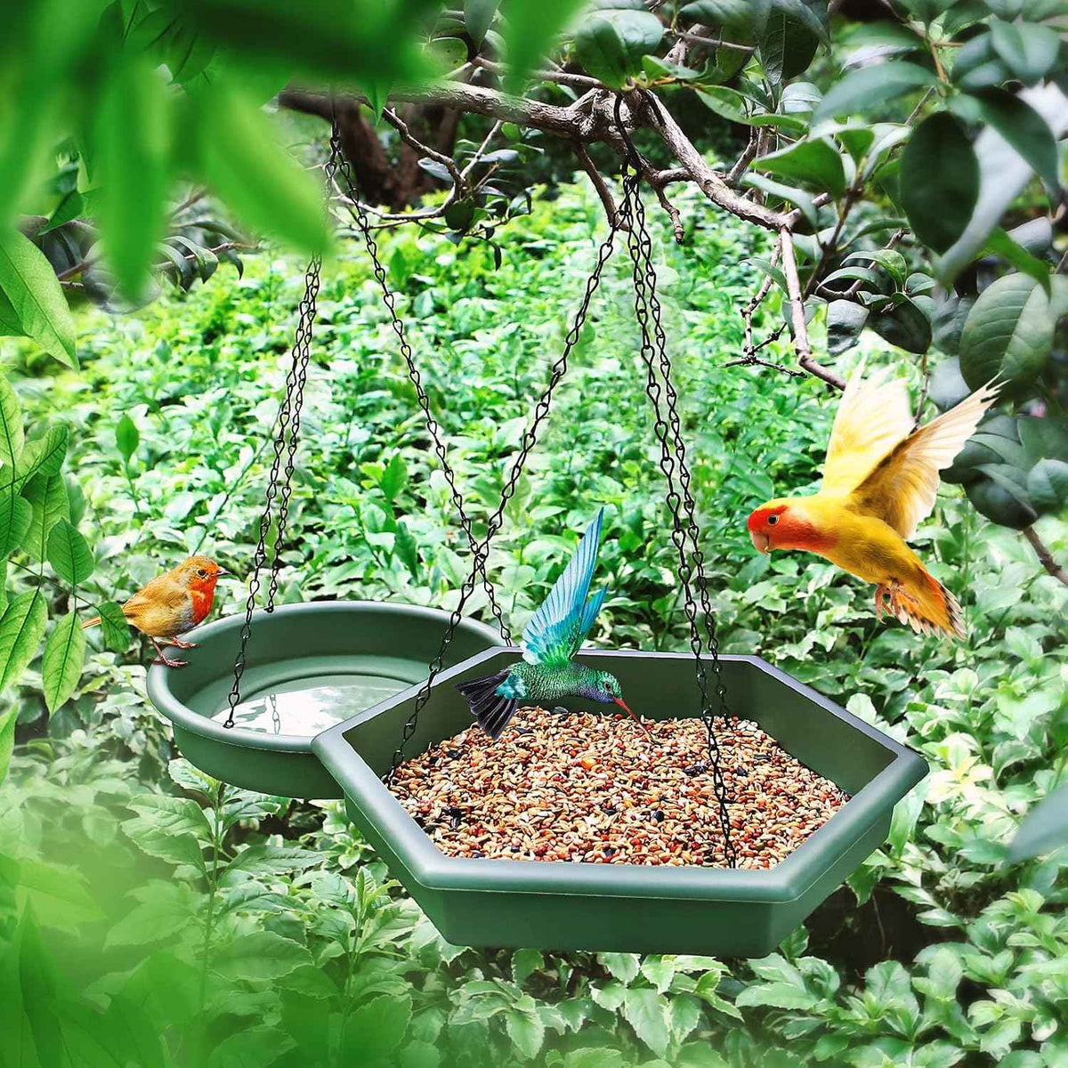 Hanging Bird Bath，2 in 1 XL Hanging Bird Feeder & Birds Bath for Outside | Birds Water Feeder,Tray for Outdoors Garden Patio Decoration, Large capacity for Bird