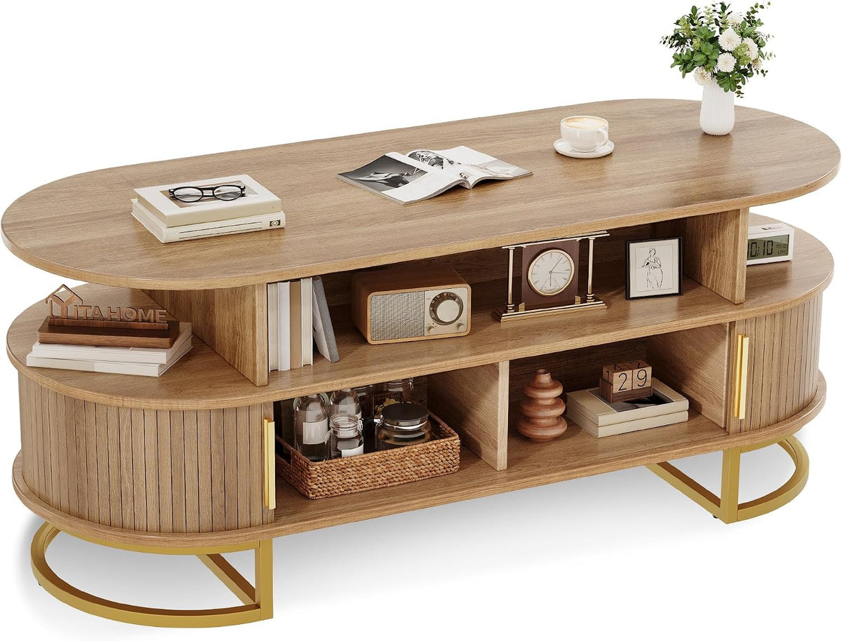 YITAHOME 47.2" Oval Coffee Table, Natural Oak