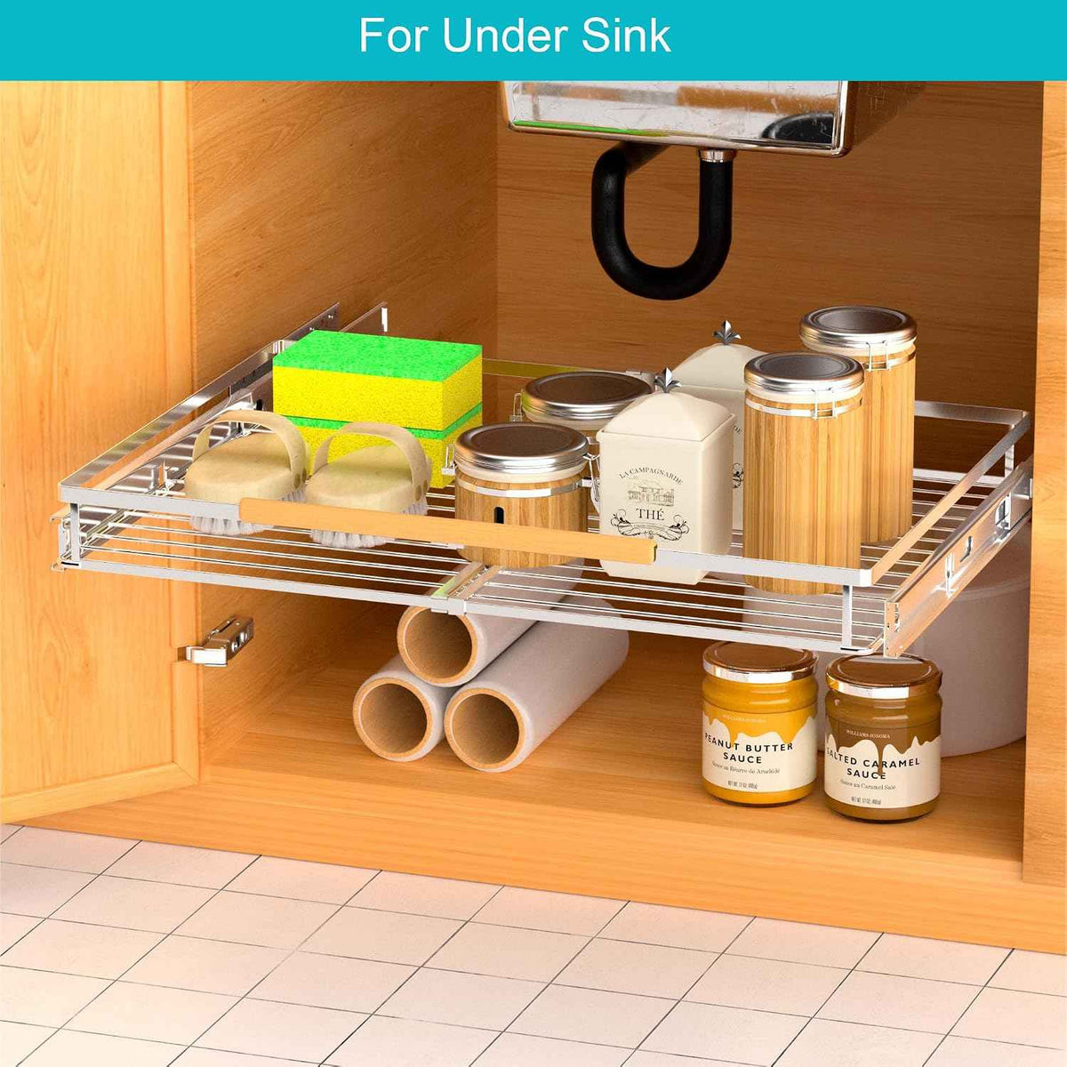 Pull Out Cabinet Drawer Shelf Organizer, 23.1~39.9" W x 22.5" D