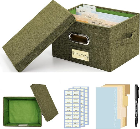 Greeting Card Organizer & Storage Box – Olive Green - Field & Nook
