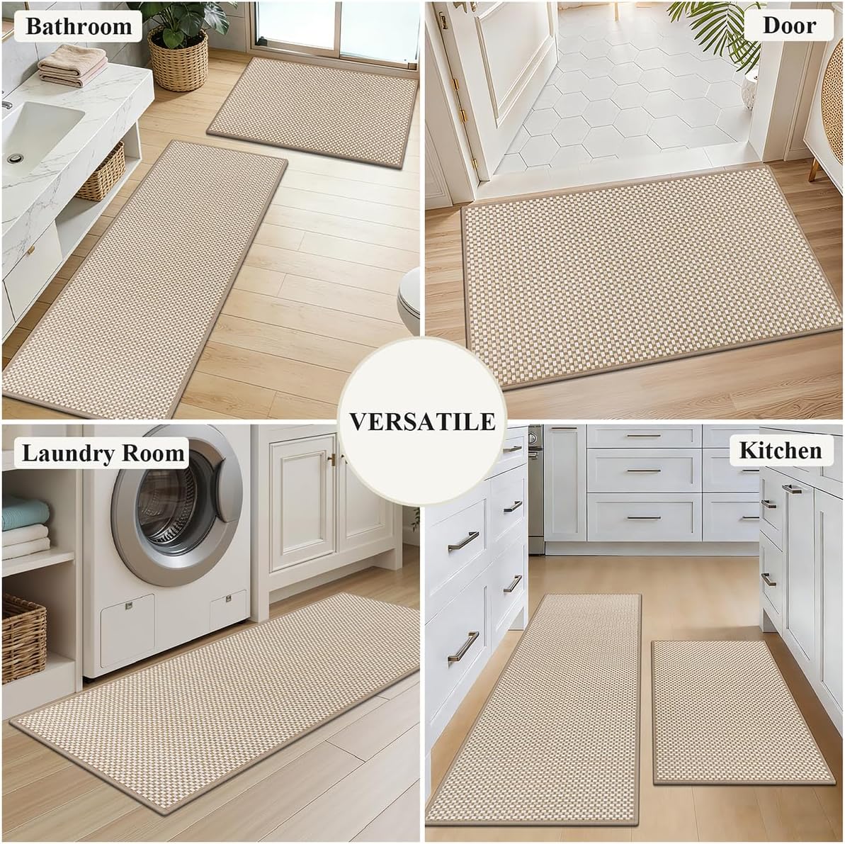 HEBE Kitchen Rugs Sets of 2 Non Slip Washable,20"x59"+20"x32" Cushioned Rubber Kitchen Mats for Floor,Stain Resistant Kitchen Carpet Runner Rug for Hallways, Front of Sink, Laundry