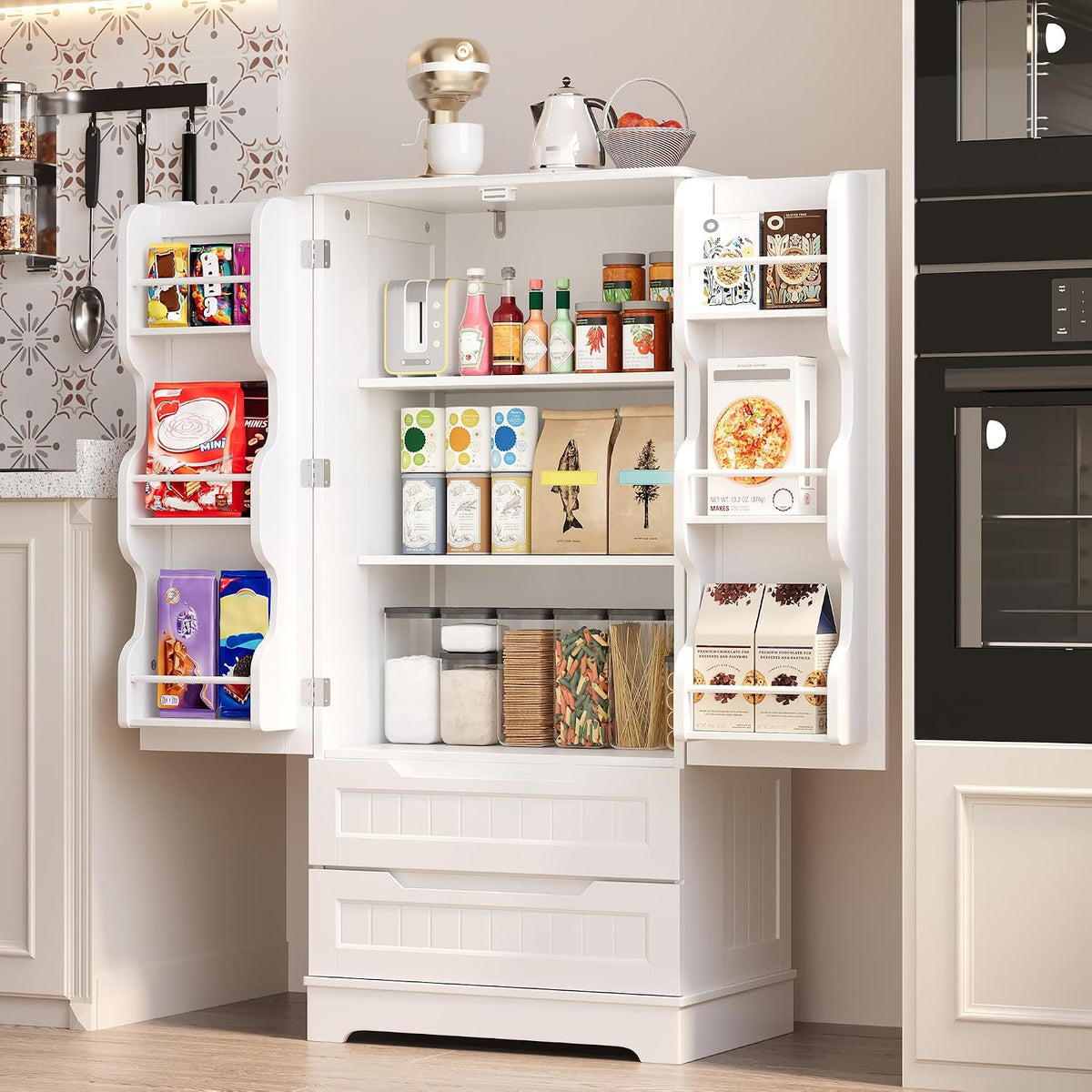 Freestanding Kitchen Pantry Cabinet – 47-Inch Adjustable Storage