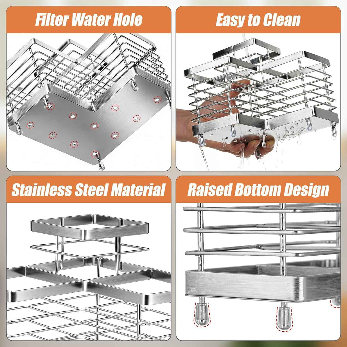 Stainless Steel Utensil Holder, 3 Compartments