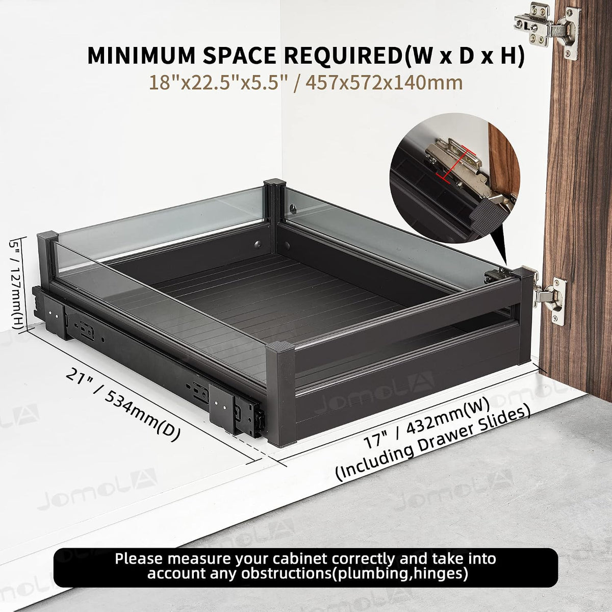JOMOLA Pull Out Cabinet Drawer, 17 Inch Wide × 21 Inch Deep