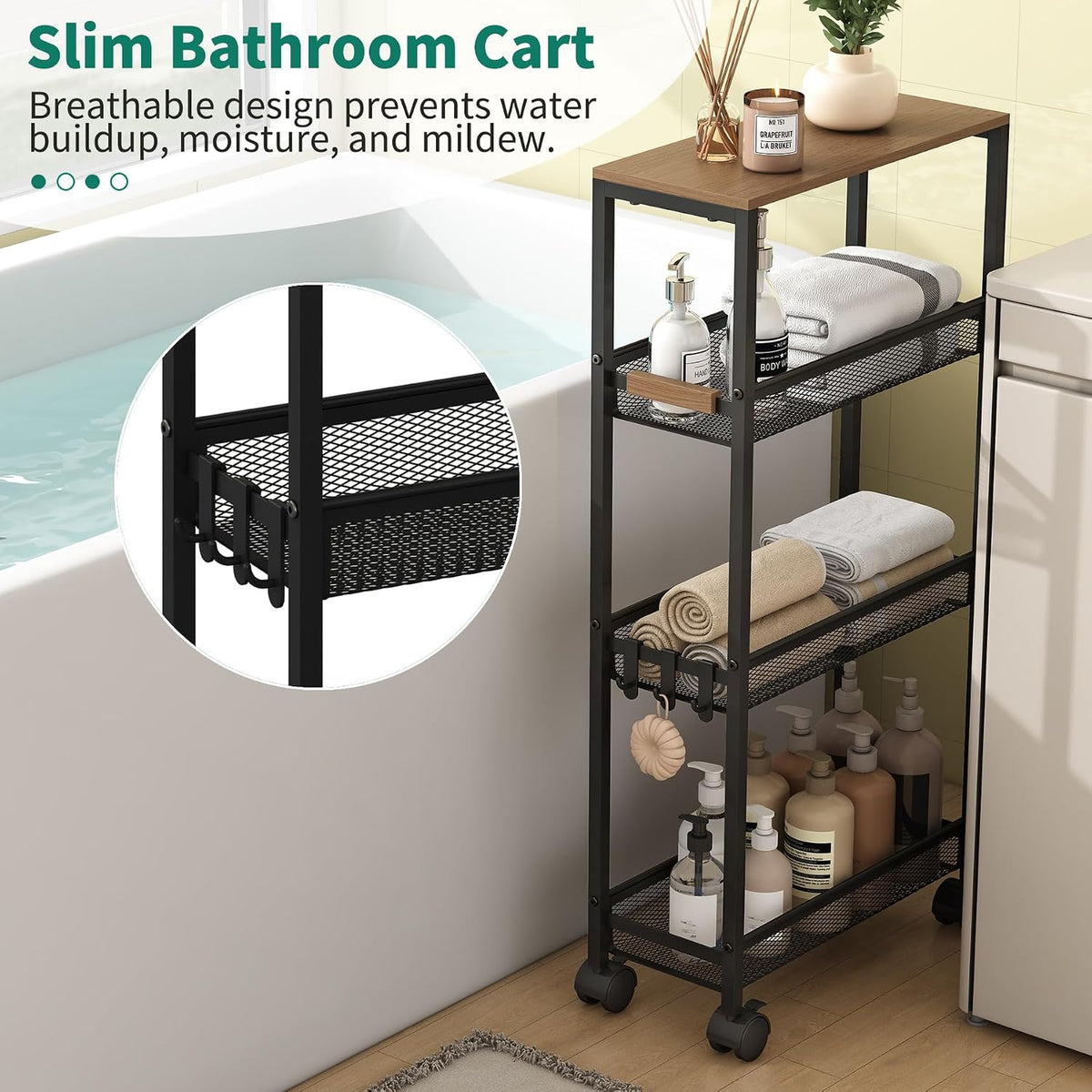Utility Slim Storage Cart – 4-Tier Rolling Cart with Wheels - Field & Nook