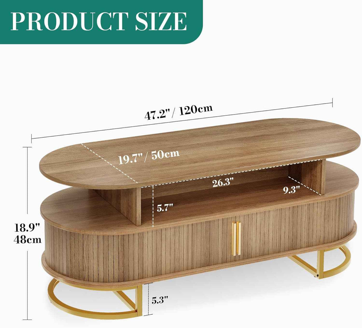 YITAHOME 47.2" Oval Coffee Table, Natural Oak