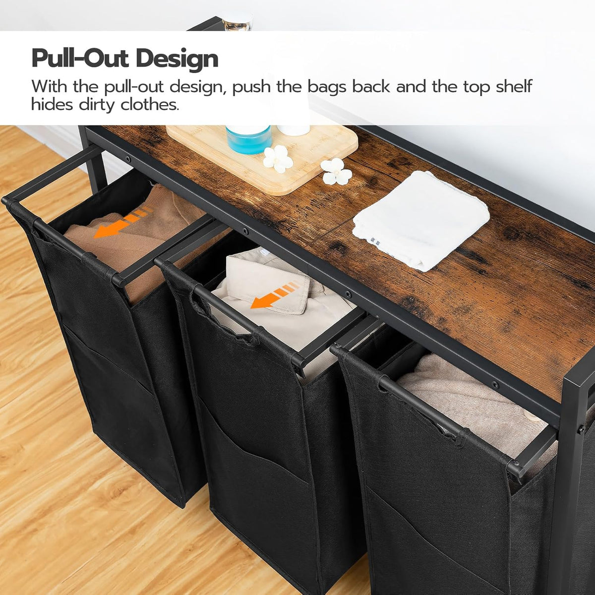 3-Section Rolling Laundry Sorter with Pull-Out Oxford Bags - Field & Nook