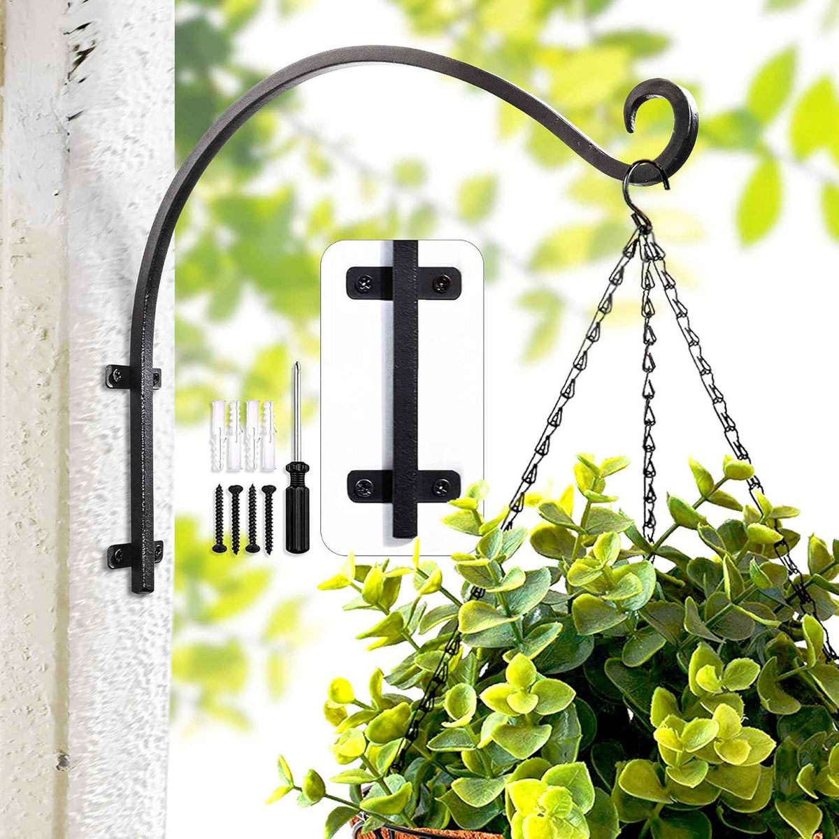 Heavy Duty Hanging Plant Bracket: Outdoor Hand-Forged Hanging Plant Bracket Hook - 16Inch Black Bird Feeder Bracket