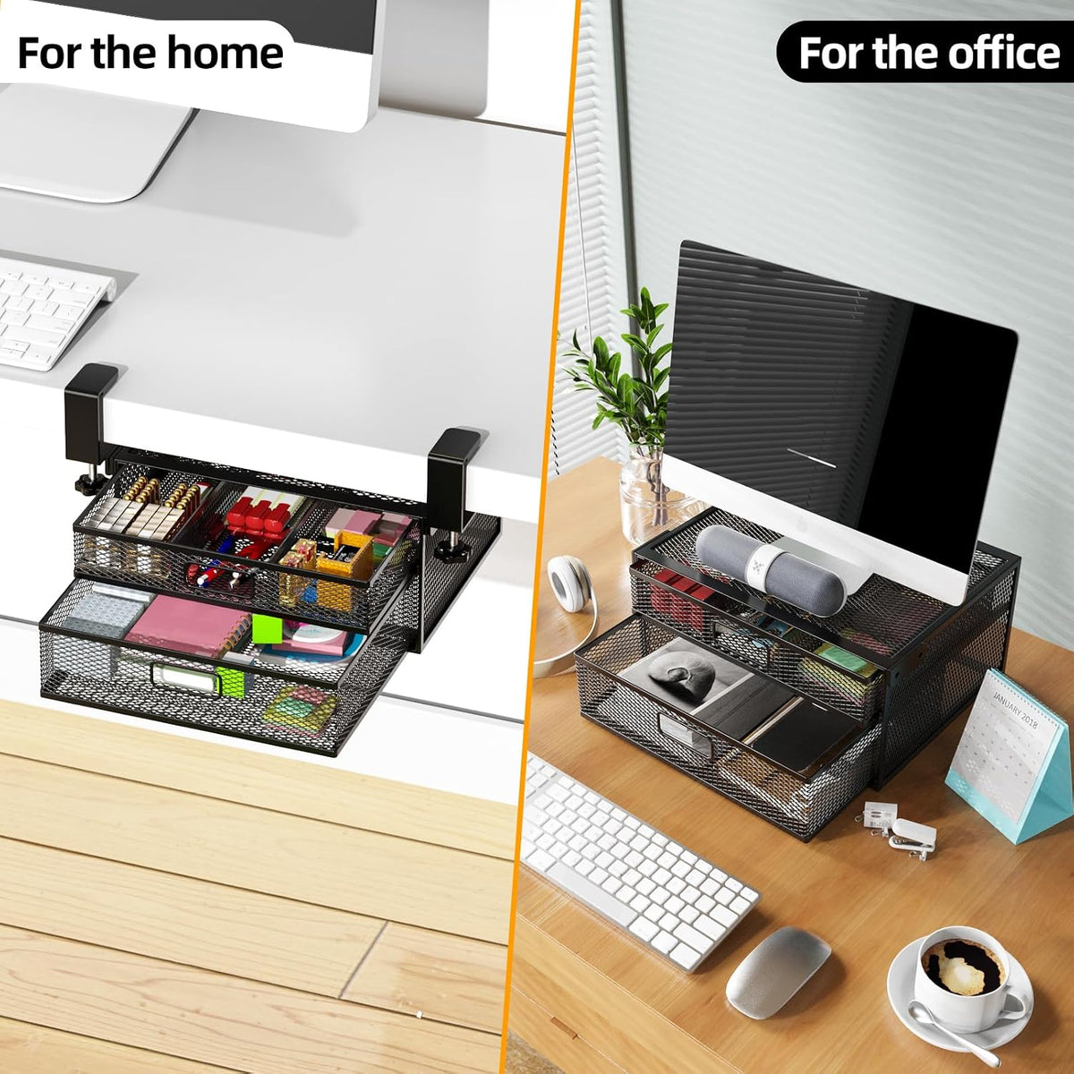 Under Desk Drawer Organizer No Drilling 2 Slide Out Drawer Under Desk Storage Drawer Clamp On Under Desk Management Drawer Organizer Suitable for Home and Office - Field & Nook