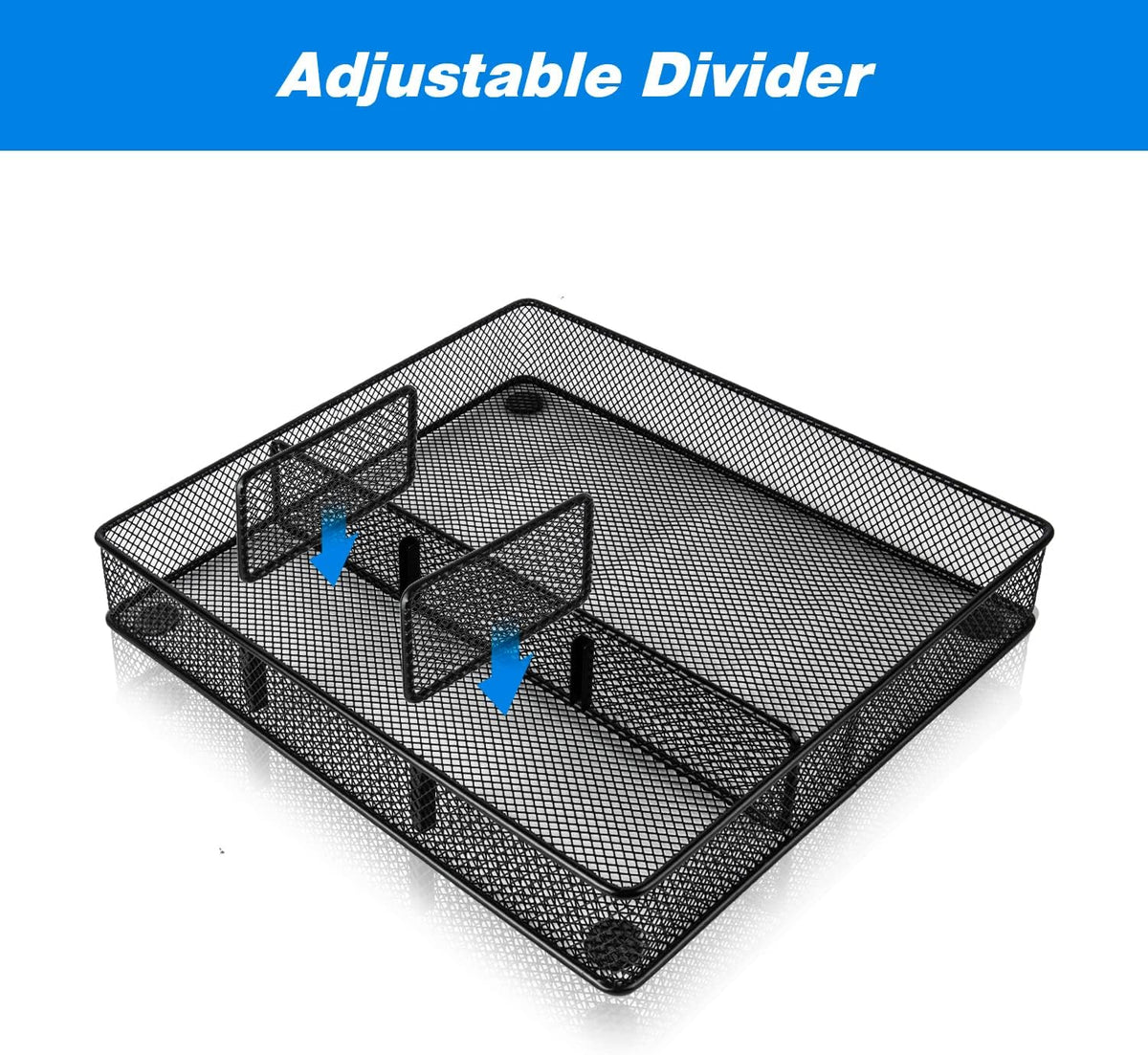 VyGrow Desk Drawer Organizer Tray, Metal Mesh Drawer Organizers Office, 4 Grid with Adjustable Compartment, Desk Organizer Tray for Home Office 12x10.6x1.9 inch Black, 2 Pack - Field & Nook
