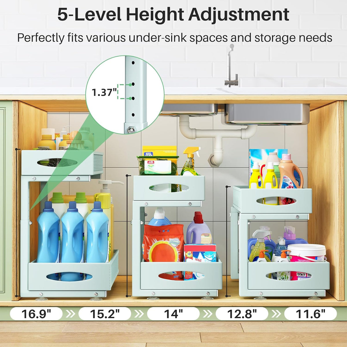 Under Sink Organizer, 2 Tier Pull out Cabinet Organizer Baskets with Mesh Sliding Drawers, Slide out Storage Shelf for Home, Kitchen, Bathroom, Pantry, Office Cabinet(1 Pack, Blue) - Field & Nook