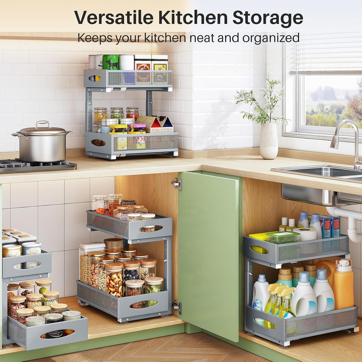 2-Tier Pull-Out Under-Sink Organizer – Grey - Field & Nook