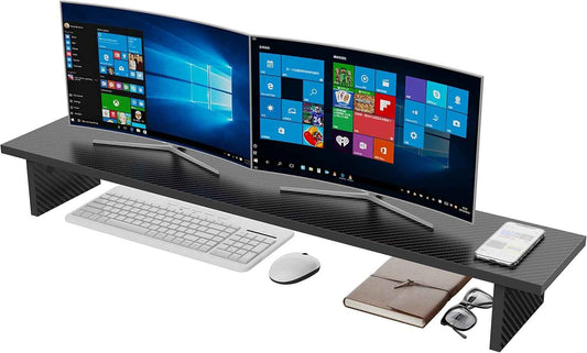 EUREKA ERGONOMIC Dual Monitor Stand Adjustable Carbon Fiber | dual monitor riser with carbon fiber surface and desktop organizer design, ideal for PC, computer, and laptop setups
