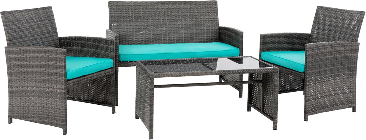 4 Piece Patio Ratten Set Outdoor Furniture Set Wicker Conversation