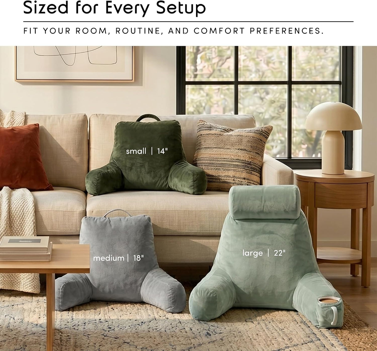 Reading Pillow with Arms – Shredded Foam Backrest with Pockets