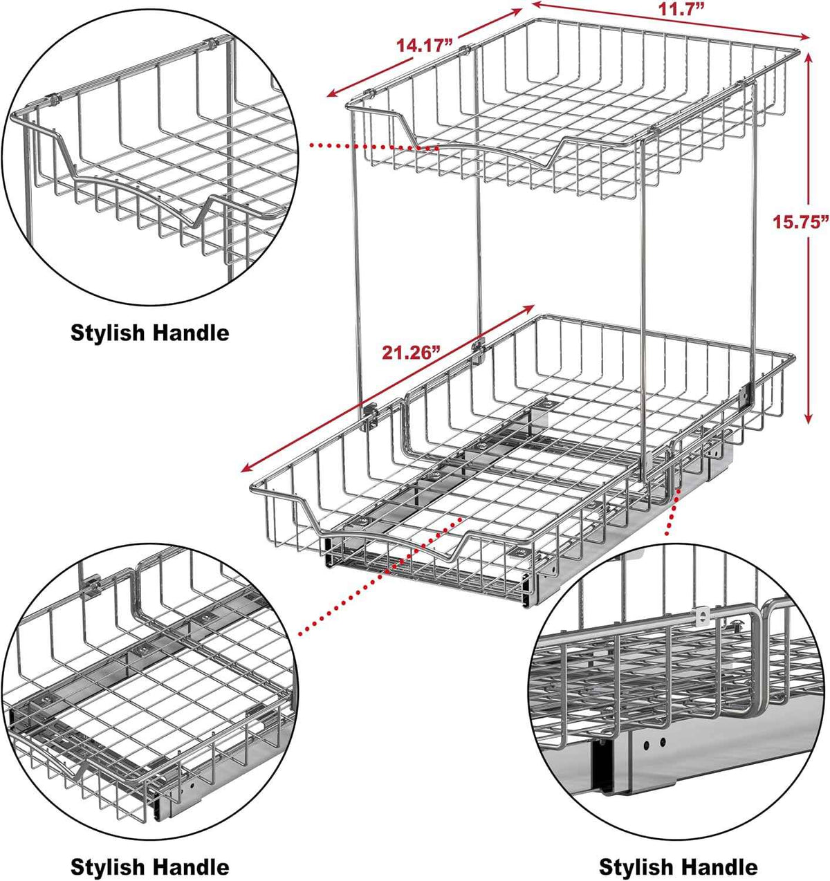 Simple Houseware 2-Tier Pull Out Cabinet Shelf, Chrome